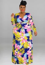 Fashion Plus Size Women's Winter Long Sleeve Swing Print Sexy Bodycon Dress