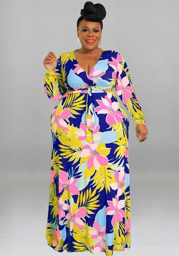 Fashion Plus Size Women's Winter Long Sleeve Swing Print Sexy Bodycon Dress