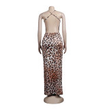 Printed Leopard Sling Low Back Nightclub Dress