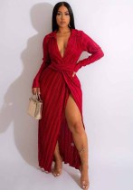 fall slit long sleeve evening dress with full sleeves
