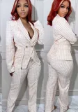 Women Printed Zip Blazer + Pant Two Piece