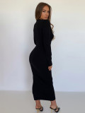 Women Sexy Long Sleeve Zip Round Neck Solid Dress