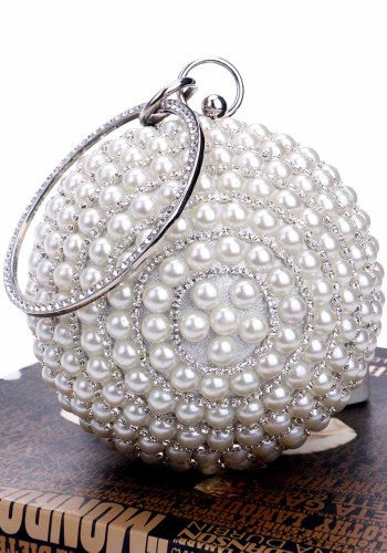 Bolsa de cena redonda de perlas para mujer