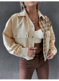 Women Casual Turndown Collar Contrast Check Long Sleeve Jacket