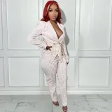 Women Printed Zip Blazer + Pant Two Piece