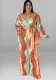 Plus Size Women Fall Print Sexy Off Shoulder Long Sleeve Jumpsuit