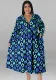 Plus Size Women Fall Long Sleeve Printed Casual Shirt Dress with Belt