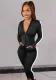 Women Casual Contrast Tape Patchwork Zip Hoodies + Pants Two-Piece Set