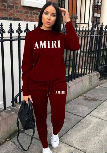 Women Letter Print Long Sleeve Top+ Pants Casual Sports Two Piece