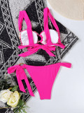 Bikini Low Back Swimsuit Lace-Up Swimsuit Women Colorblock Swimwear Leopard Print Bikini