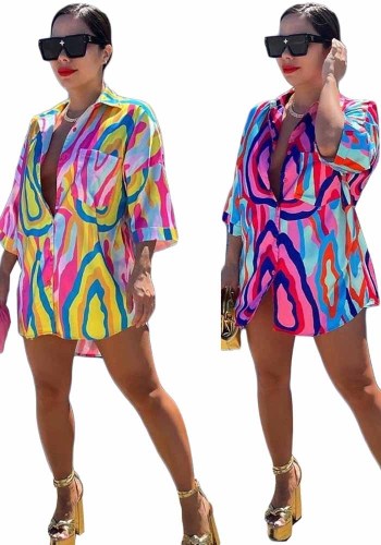 Camisa suelta informal con estampado de moda de verano para mujer