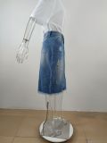 Women's Summer Cut Bodycon Denim Skirt Maxi A-Line Skirt