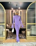 Women Sexy Stand Collar Bell Bottom Low Back Solid Butt Lift Tight Fitting Jumpsuit