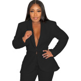 Women's Fashion Casual Solid Color Fall Winter Business Suit Loose Blazer Two Piece Set