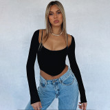 Women's Top Fall Fake Two Piece Tunic Long Sleeve Slim Strap Basic T-Shirt