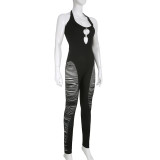 Einfarbiger Neckholder-Ausschnitt mit niedrigem Rücken und Mode-Overall für sexy Frauen