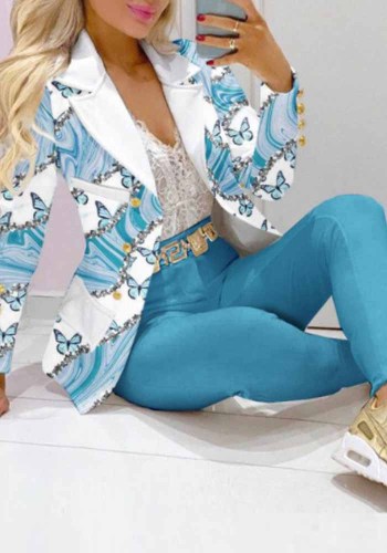 Autunno Casual Fashion Suits Blazer e pantaloni da donna con stampa in due pezzi