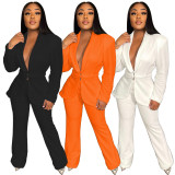 Women's Fashion Casual Solid Color Fall Winter Business Suit Loose Blazer Two Piece Set