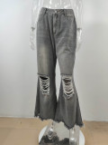 Women's Summer Washed Ripped Denim Pants High Waist Ripped Wide Leg Jeans
