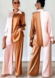 Women's Casual Loose Colorblock Shirt and Pants Two Piece Set