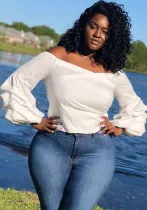 Plus Size Fall/Winter Cross V-Neck Women's Sexy Balloon Sleeve Off Shoulder Top