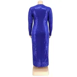 Plus Size Autumn Women's Velvet Bottom Embroidered Sequin Dress