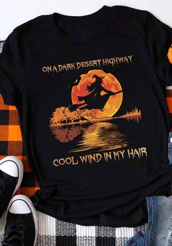 Halloween Print Witch Round Neck T-Shirt