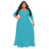 Plus Size Women's Solid Color V-Neck Sexy Wedding Long Dress