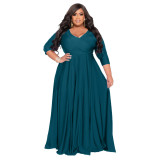 Plus Size Women's Solid Color V-Neck Sexy Wedding Long Dress