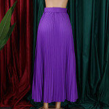 Women High Waist Pleated Belted Skirt
