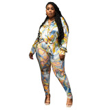Women's Fashion Cardigan Print Top and Pants Two Piece Set