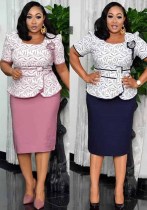Afrika Plus Size Damen Rundhals Kurzarm Print Patchwork Kleid