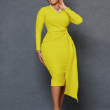 Women's Fall Fashion Plus Size V Neck Long Sleeve Chic Pencil Dress