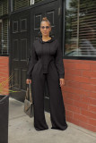 Sexy Women's Solid Pleated Casual Long Sleeve Wide Leg Two Piece