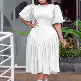 Women's Pleated African Plus Size Fashion Puff Sleeve Dress