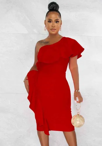 Fashion Ladies Slash Shoulder Sleeveless Solid Dress