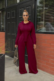 Sexy Women's Solid Pleated Casual Long Sleeve Wide Leg Two Piece