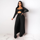 Fashion sexy suit autumn and winter solid color long-sleeved cape vest pants Three-Piece