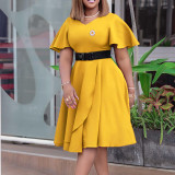 Summer Women's Bell Bottom Sleeve Solid Plus Size African Dress
