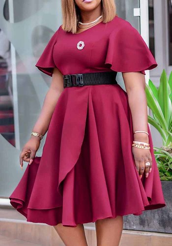 Summer Women's Bell Bottom Sleeve Solid Plus Size African Dress