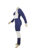 Plus Size Women's Fall/Winter Sports Contrast Color Patchwork Fashion Two-Piece Set