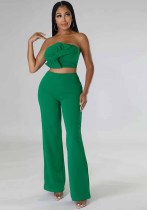 Fashion Strapless Top Straight Leg Pants Casual Open Waist Two Piece