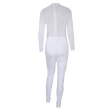 Women Sexy Long Sleeve Lace-Up Mesh Jumpsuit