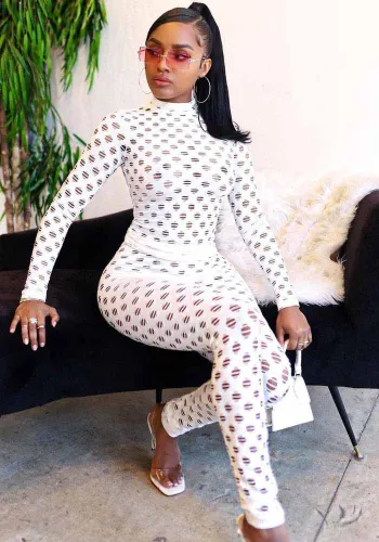 Women Sexy Hollow Long Sleeve Top+Pant Two-piece Set