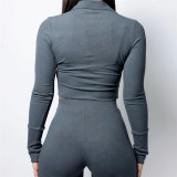 Fall Women Sexy Ribbed Long Sleeve Long Sleeve Top+Pant Two Piece