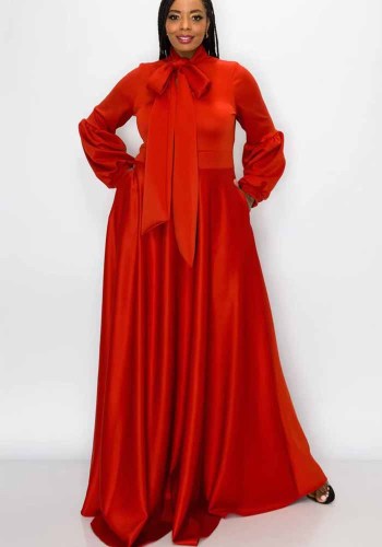 Büyük Beden Kadın Solid Uzun Kollu Maxi Elbise