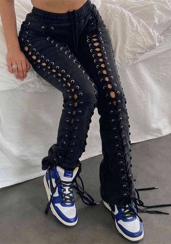 Pantalones recortados con cordones a la moda para mujer