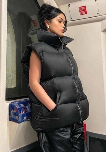 秋/冬の女性スタンド カラー ノースリーブ ルーズ パッド入りジャケット