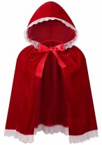 Winter warme cape van Roodkapje plus kanten, kanten capuchon met strik versierd korte cape jas