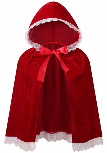 Capa de Chapeuzinho Vermelho quente de inverno mais laço com capuz de renda com capuz decorado jaqueta de capa curta